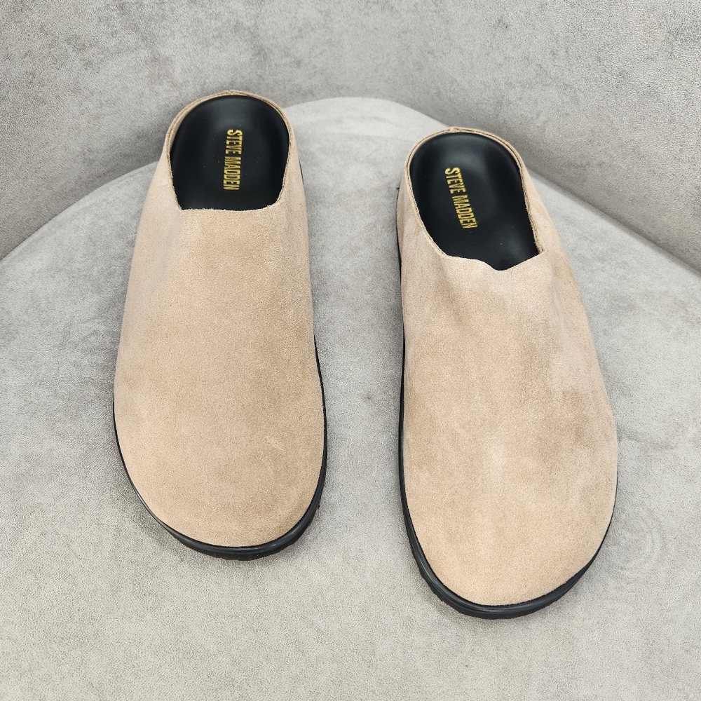 Steve Madden Mules Men's 12 Taupe Suede Luis Slippers Comfort Loafers New $100
